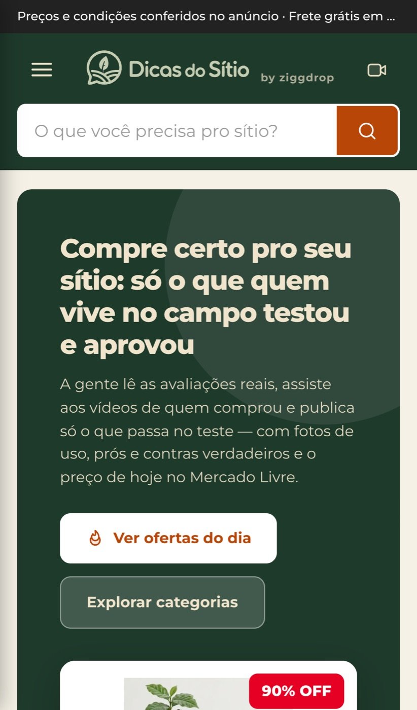 Site da Dicas do Sítio no celular