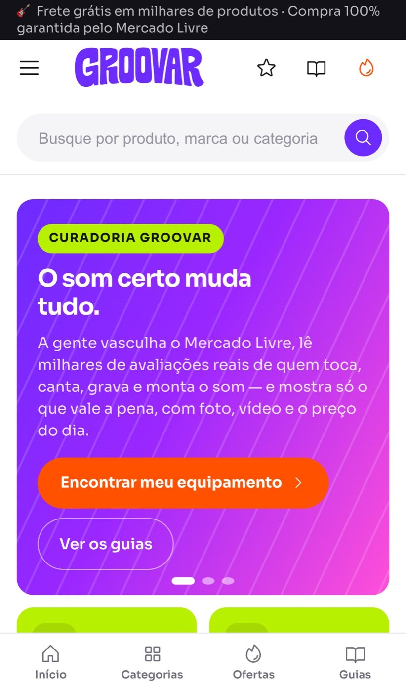 Site da Groovar no celular