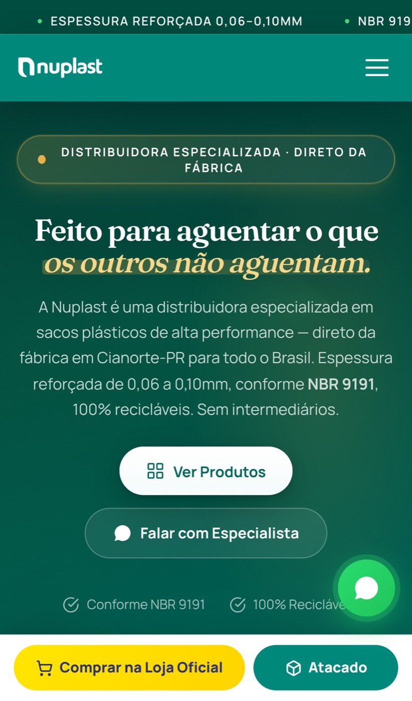 Site da Nuplast no celular